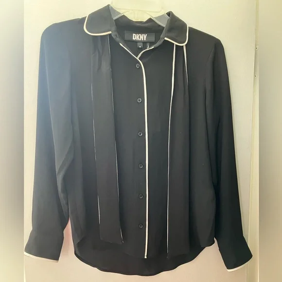 DKNY blouse with white trim and bow tie detail - Picture 2 of 6